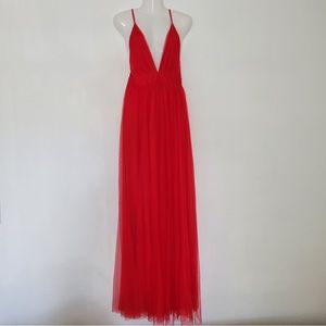 Fashion Nova Red Tulle Maxi Dress
